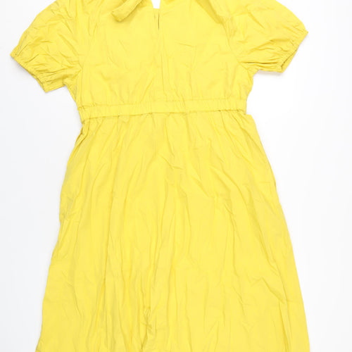 Marks and Spencer Womens Yellow Cotton A-Line Size 16 Round Neck Tie