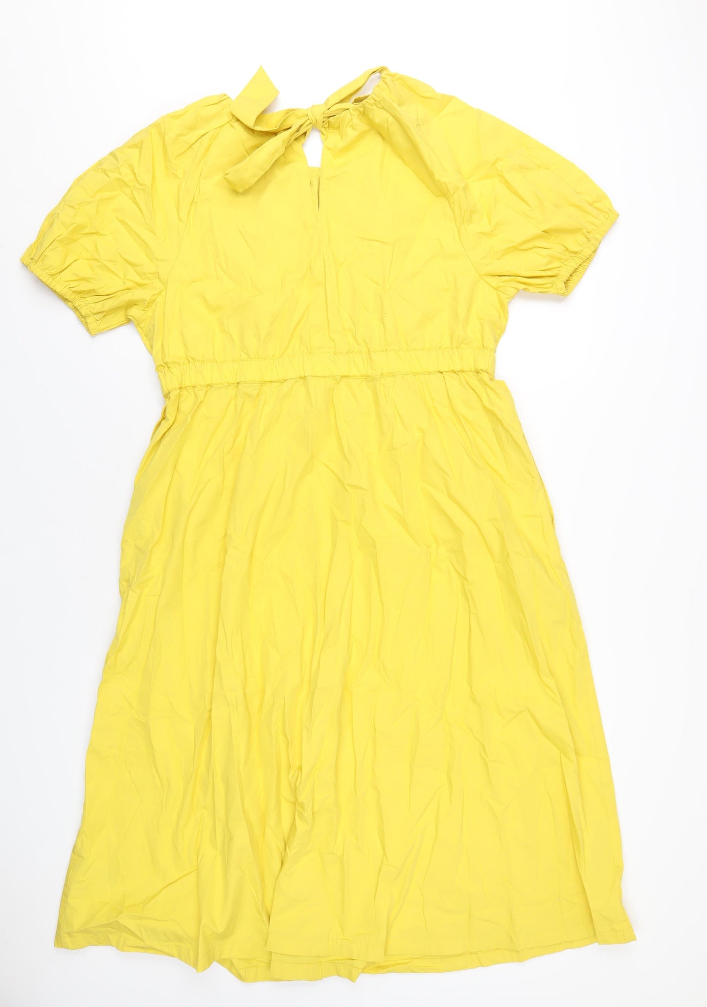 Marks and Spencer Womens Yellow Cotton A-Line Size 16 Round Neck Tie