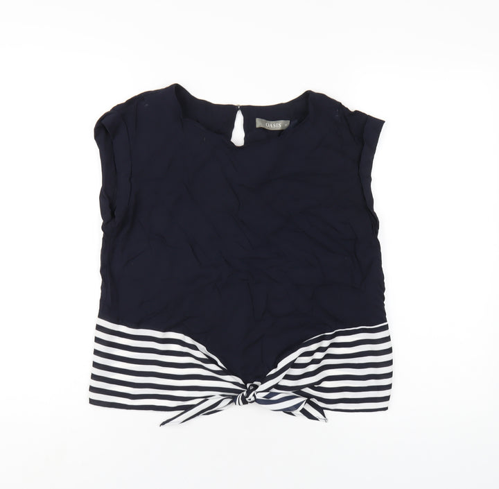 Oasis Womens Blue Viscose Basic T-Shirt Size 12 Round Neck