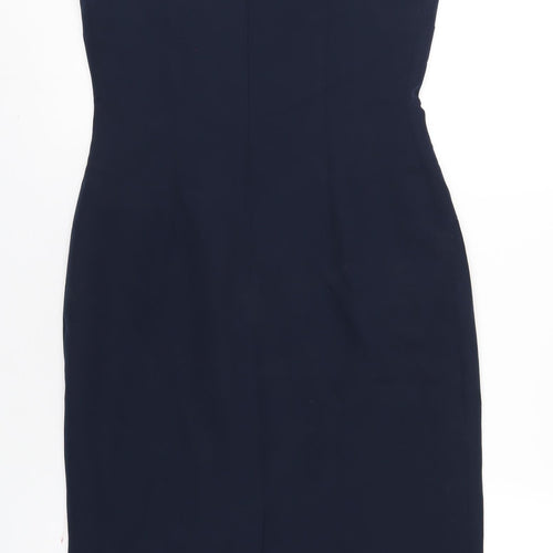 Monsoon Womens Blue Polyester Pencil Dress Size 10 Square Neck Zip