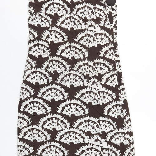 Monsoon Womens Brown Geometric Viscose A-Line Size 8 Round Neck Zip