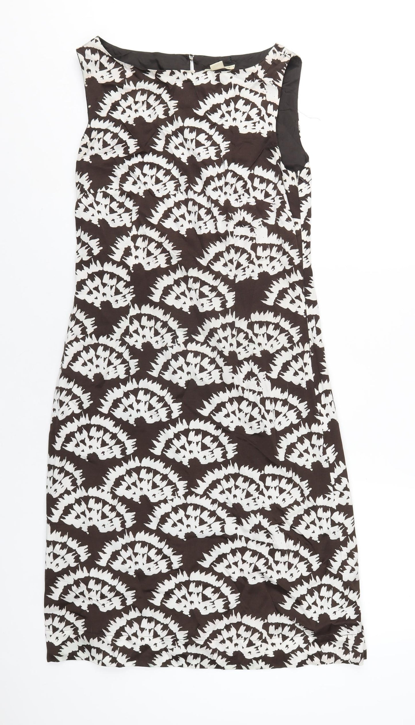 Monsoon Womens Brown Geometric Viscose A-Line Size 8 Round Neck Zip