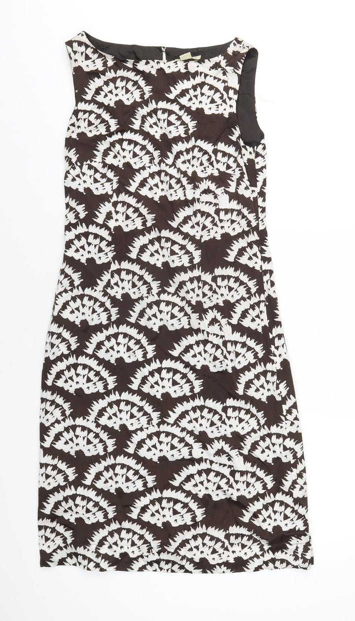 Monsoon Womens Brown Geometric Viscose A-Line Size 8 Round Neck Zip