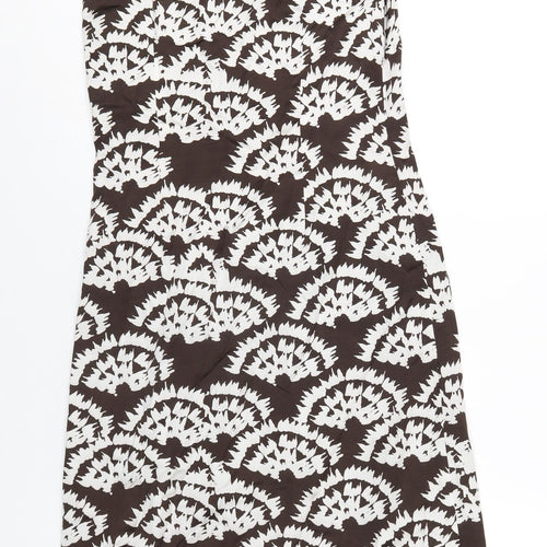 Monsoon Womens Brown Geometric Viscose A-Line Size 8 Round Neck Zip
