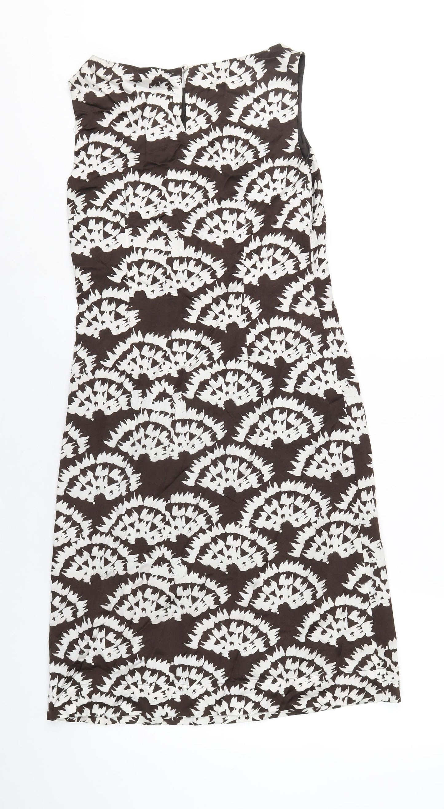 Monsoon Womens Brown Geometric Viscose A-Line Size 8 Round Neck Zip