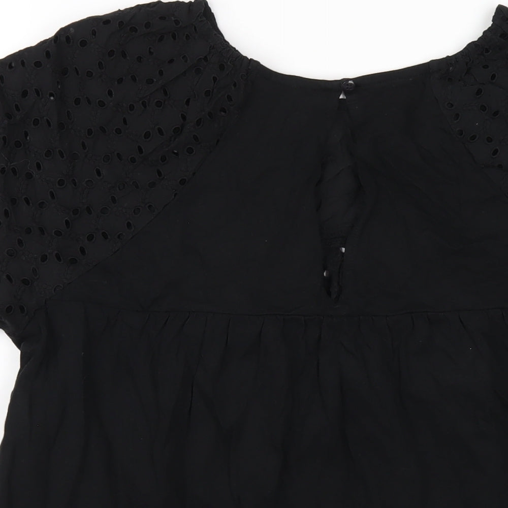 NEXT Womens Black Cotton Basic T-Shirt Size 16 Round Neck