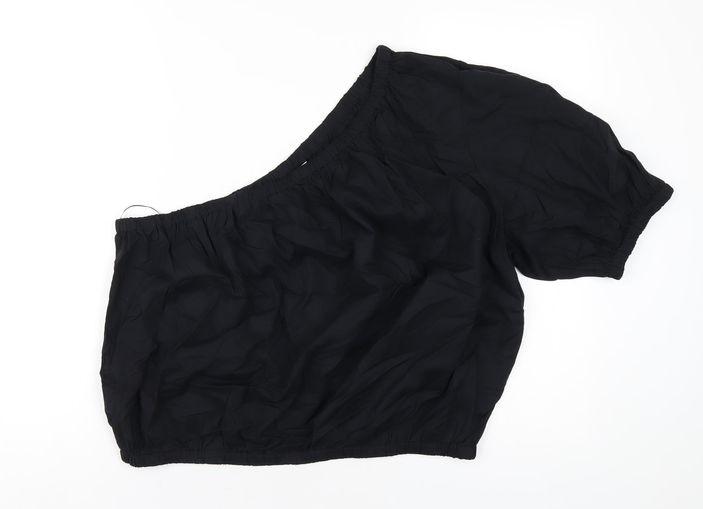 Marks and Spencer Womens Black Cotton Basic T-Shirt Size 20 One Shoulder