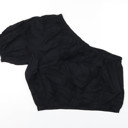 Marks and Spencer Womens Black Cotton Basic T-Shirt Size 20 One Shoulder