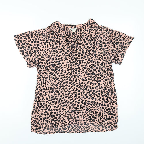 Monsoon Womens Pink Animal Print Polyester Basic T-Shirt Size S V-Neck