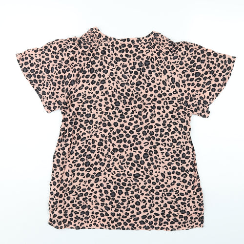 Monsoon Womens Pink Animal Print Polyester Basic T-Shirt Size S V-Neck