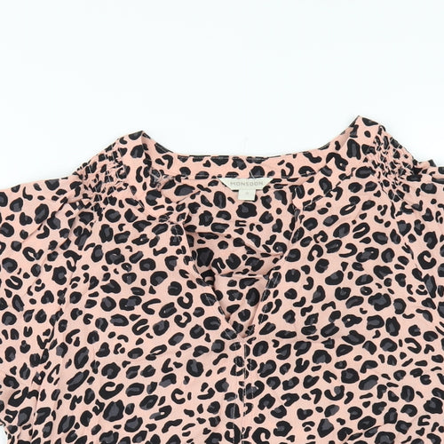 Monsoon Womens Pink Animal Print Polyester Basic T-Shirt Size S V-Neck