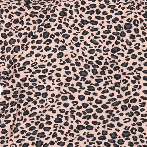 Monsoon Womens Pink Animal Print Polyester Basic T-Shirt Size S V-Neck