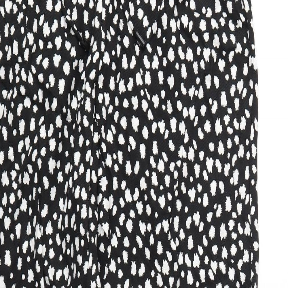 Marks and Spencer Womens Black Geometric Viscose Trousers Size 10 L29 in Regular Drawstring