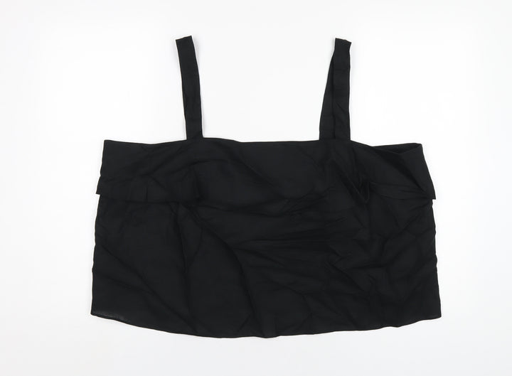 Marks and Spencer Womens Black Linen Basic T-Shirt Size 22 Square Neck
