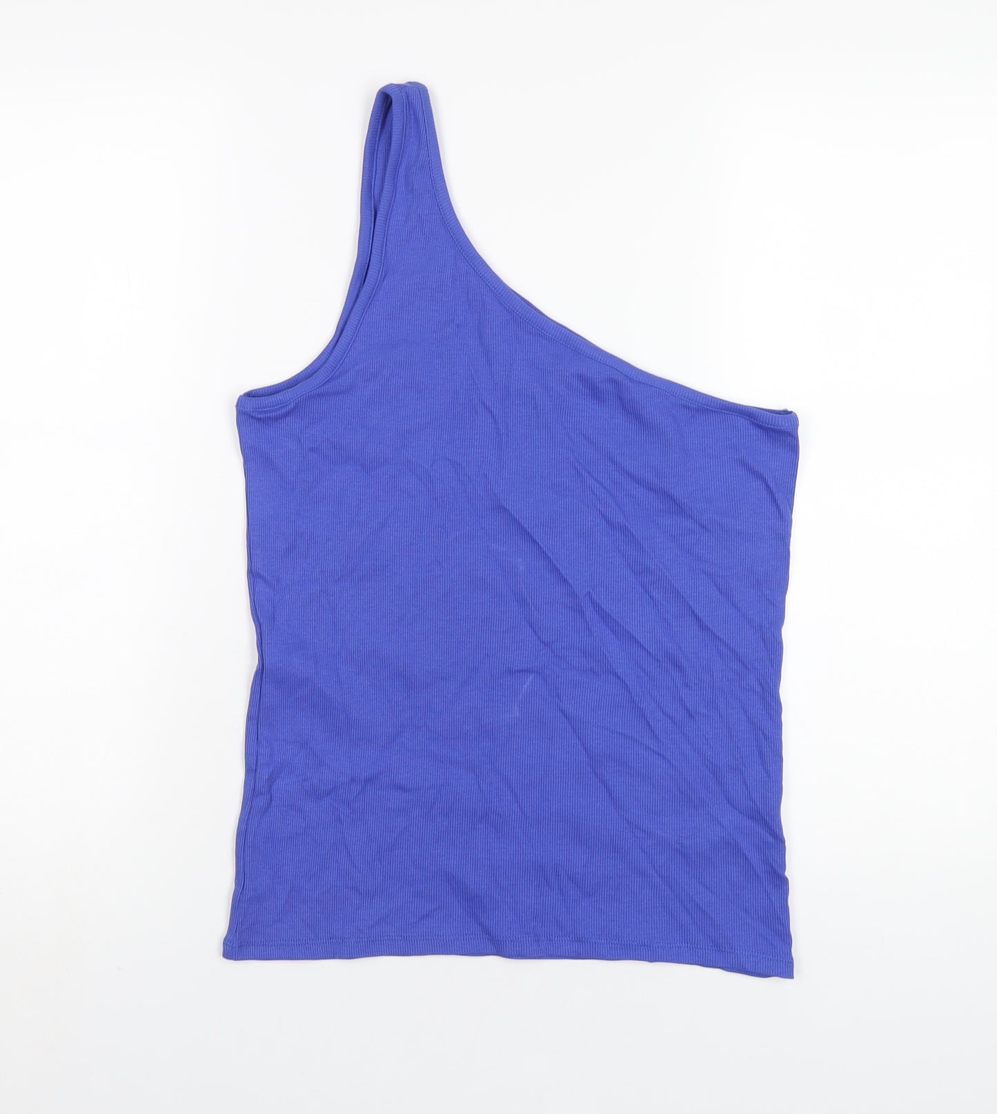 Marks and Spencer Womens Blue Cotton Basic Tank Size 16 One Shoulder