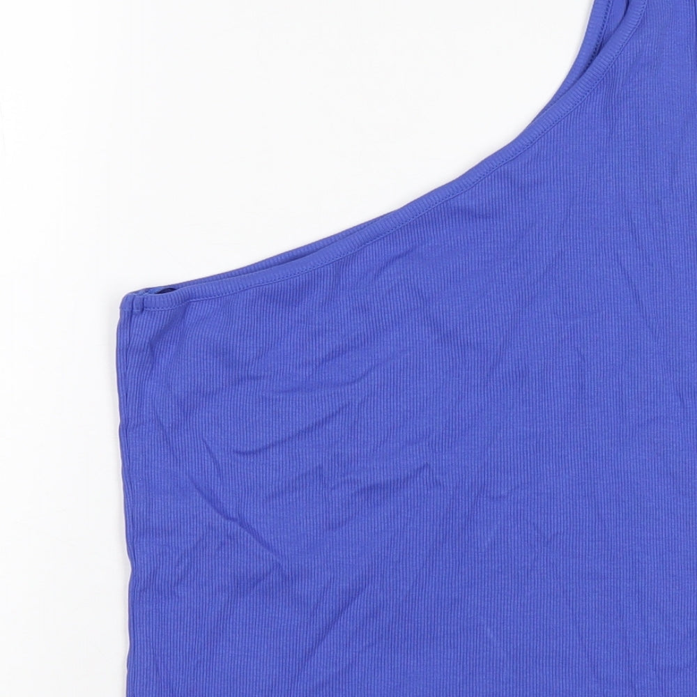 Marks and Spencer Womens Blue Cotton Basic Tank Size 16 One Shoulder