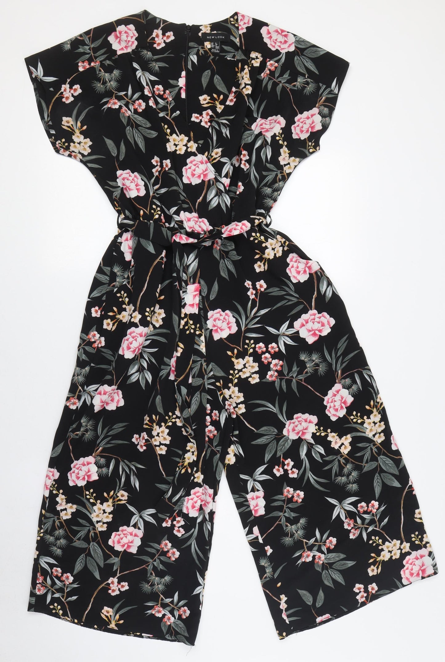 New Look Women's Black Floral Jumpsuit Size 12