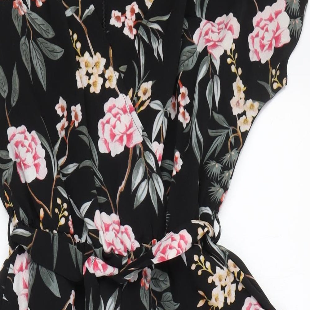 New Look Women's Black Floral Jumpsuit Size 12