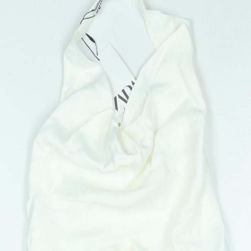 Zara Womens White Viscose Cropped Blouse Size S Halter - Open Back