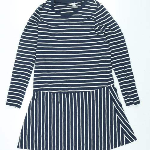 Mama-licious Womens Blue Striped Polyester Shift Size L Round Neck Pullover