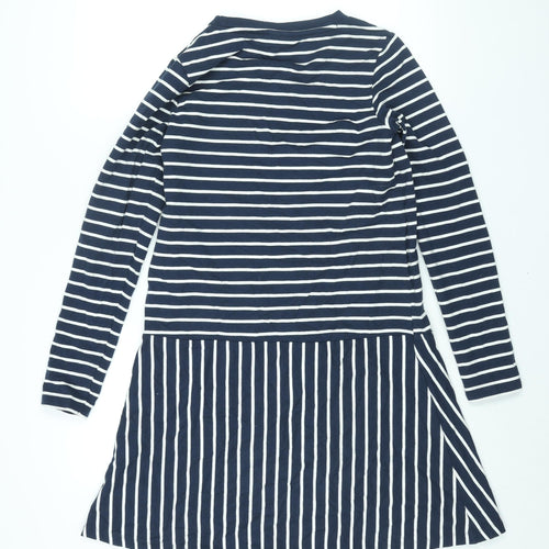 Mama-licious Womens Blue Striped Polyester Shift Size L Round Neck Pullover