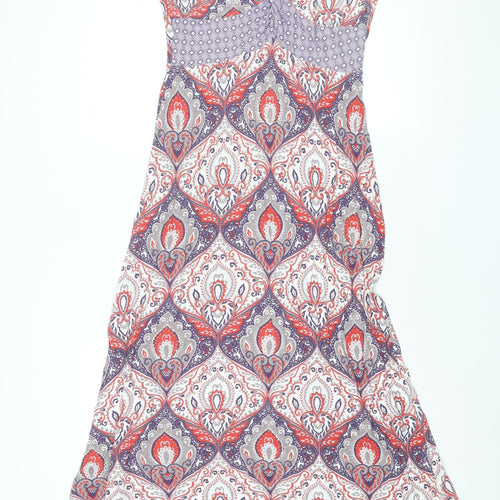 RJR.John Rocha Womens Multicoloured Geometric Viscose Maxi Size 12 V-Neck Pullover