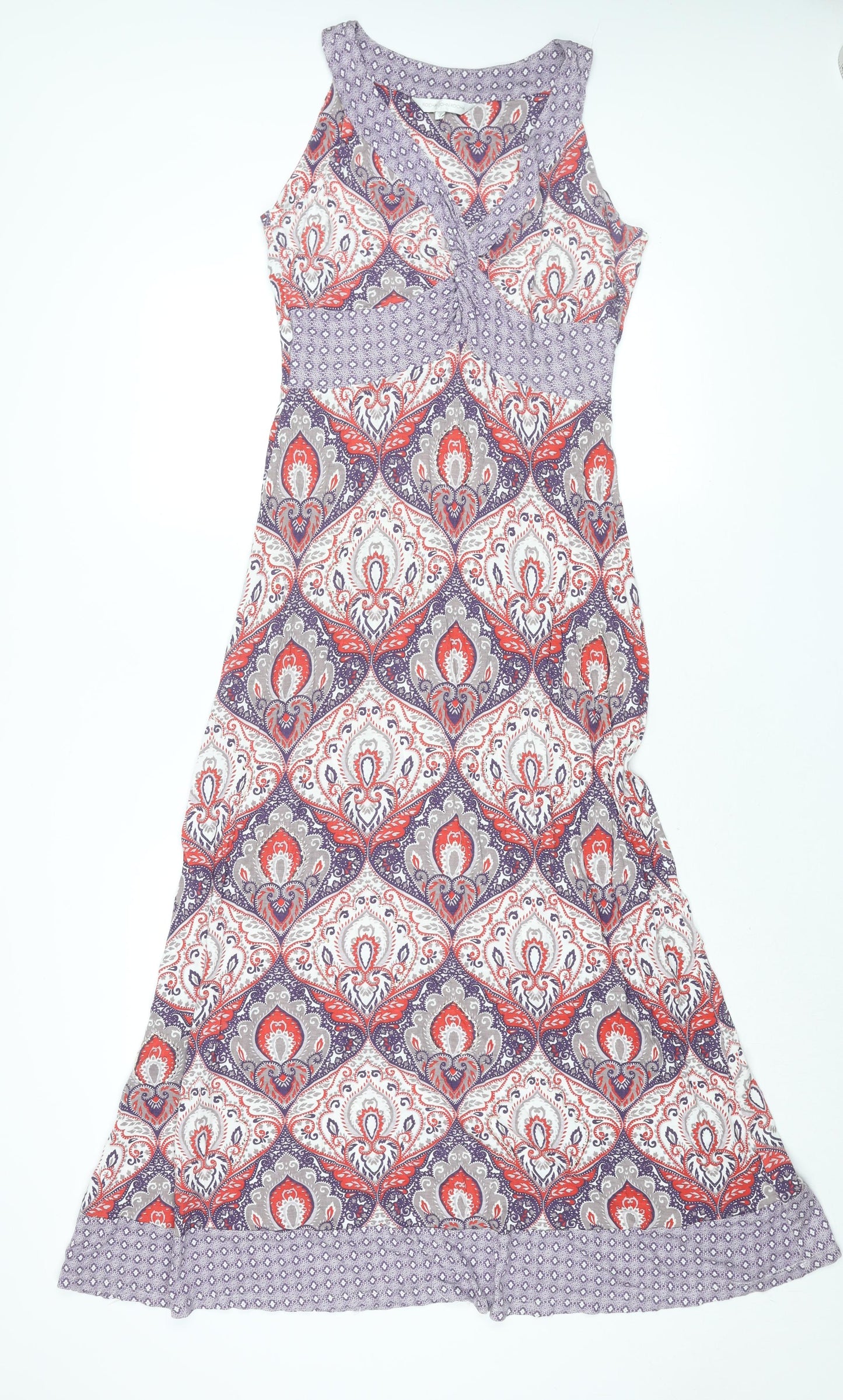 RJR.John Rocha Womens Multicoloured Geometric Viscose Maxi Size 12 V-Neck Pullover