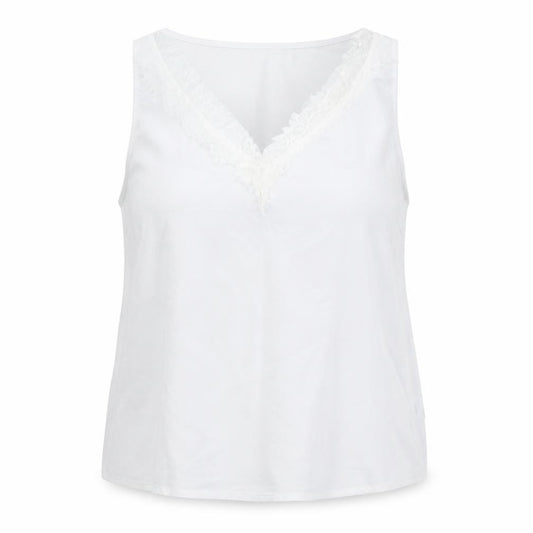 Front view of Lipsy women’s white polyester basic blouse, size UK 14, v-neck - lace trim
