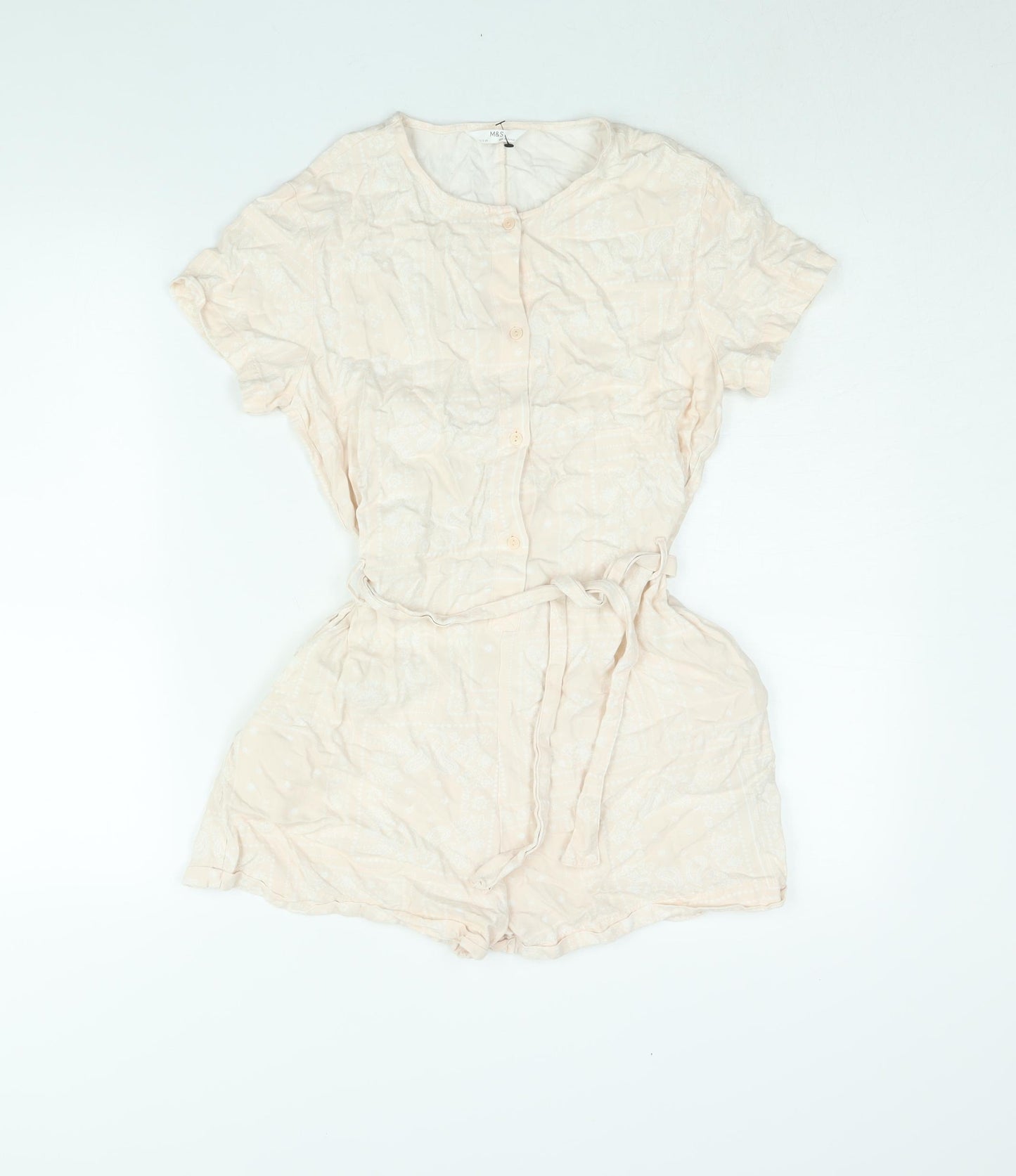 Marks and Spencer Girls Pink Geometric Viscose Playsuit One-Piece Size 12-13 Years Button - Belted