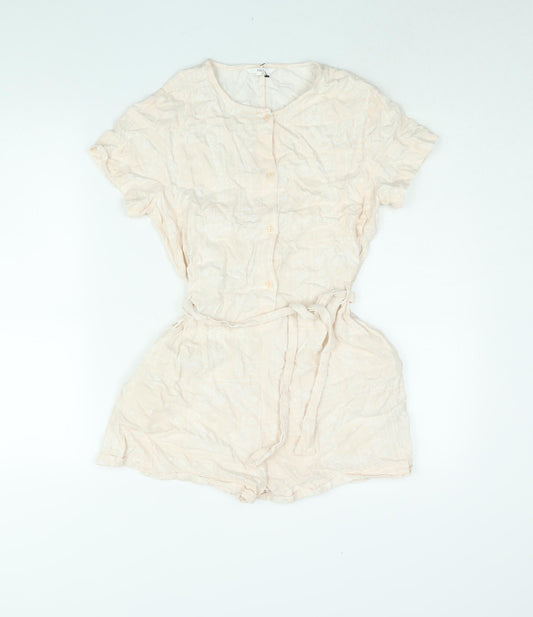 Marks and Spencer Girls Pink Geometric Viscose Playsuit One-Piece Size 12-13 Years Button - Belted