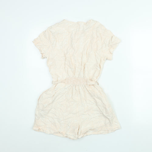 Marks and Spencer Girls Pink Geometric Viscose Playsuit One-Piece Size 12-13 Years Button - Belted