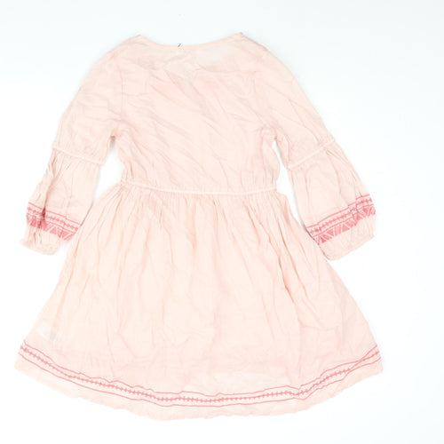 Marks and Spencer Girls Pink Cotton A-Line Size 11-12 Years Round Neck Pullover - Embroidered Tassle