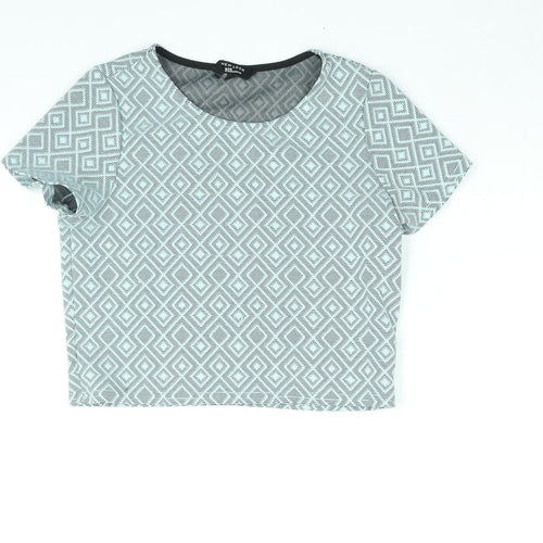 New Look Girls Blue Geometric Polyester Basic Blouse Size 12-13 Years Round Neck Pullover