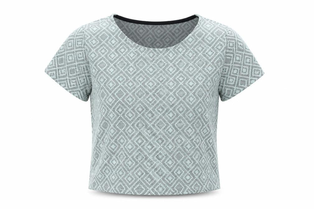Front view of New Look girls’ blue geometric polyester basic blouse, size 12-13, years round neck pullover