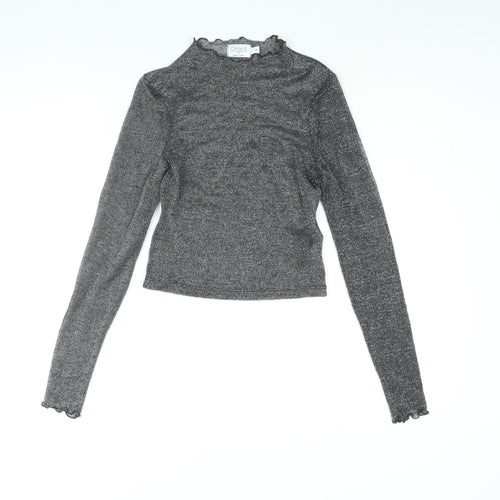 NA-KD Womens Silver Polyester Basic Blouse Size XS Mock Neck