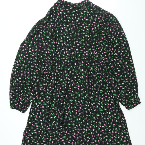 Simply Be Womens Black Floral Polyester Shirt Dress Size 20 Collared Pullover - Smocked