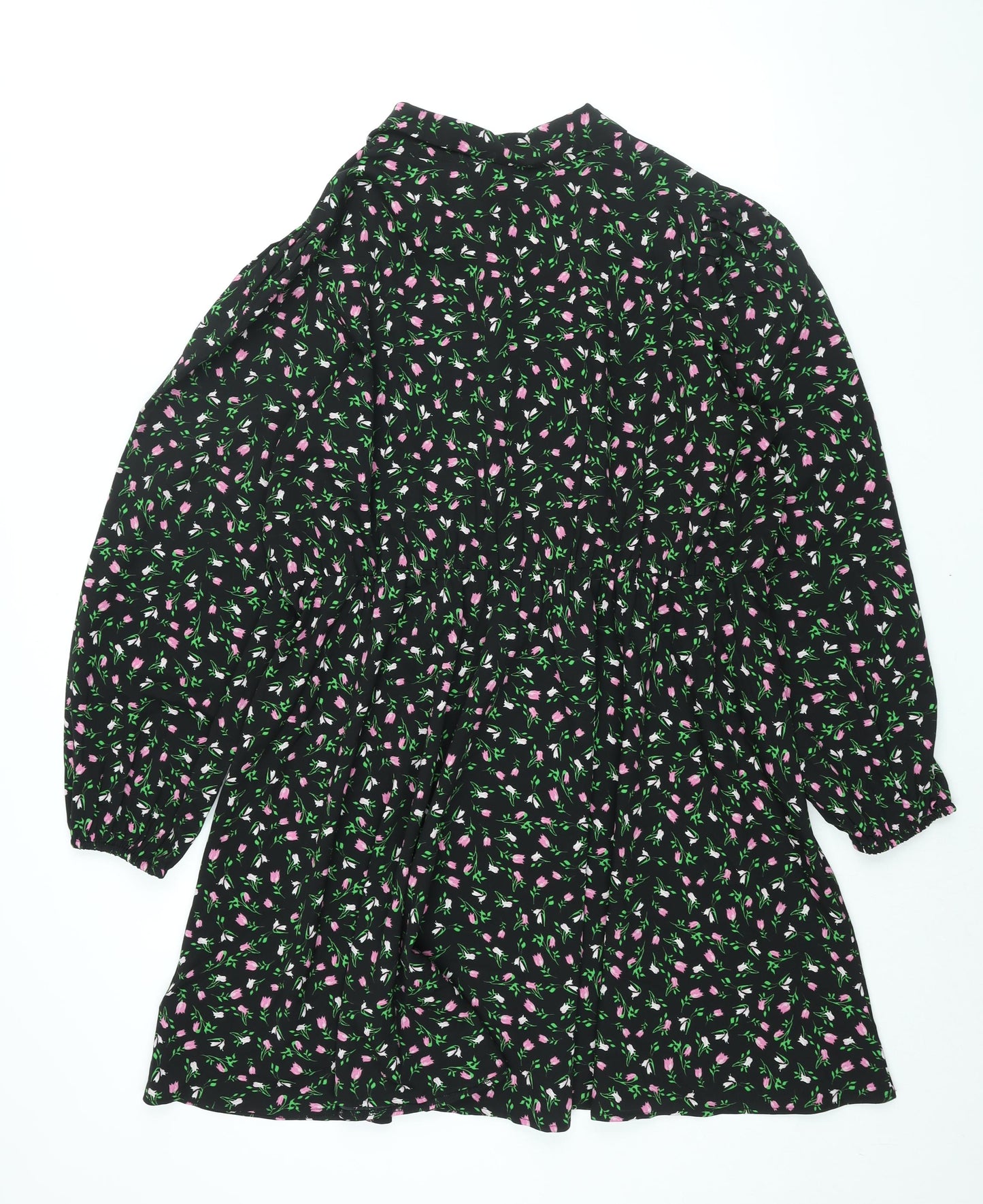 Simply Be Womens Black Floral Polyester Shirt Dress Size 20 Collared Pullover - Smocked