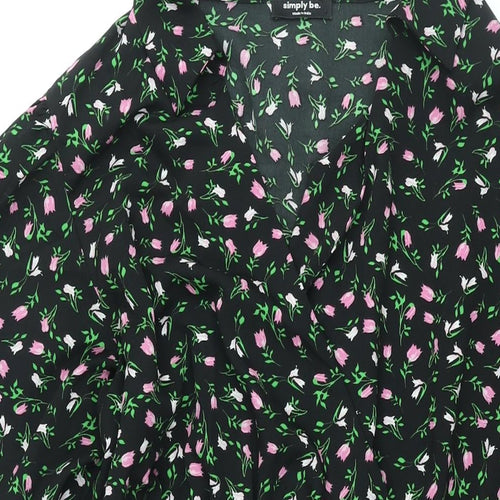 Simply Be Womens Black Floral Polyester Shirt Dress Size 20 Collared Pullover - Smocked