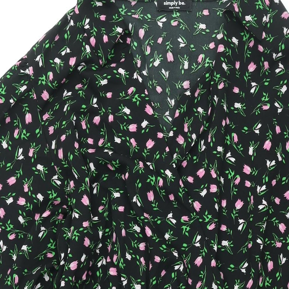 Simply Be Womens Black Floral Polyester Shirt Dress Size 20 Collared Pullover - Smocked