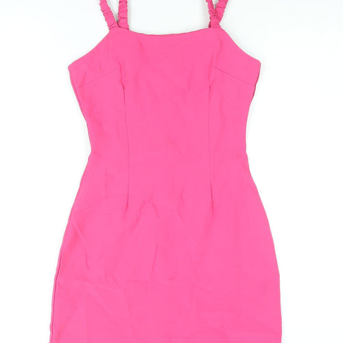 Missguided Womens Pink Polyester Bodycon Size 6 Square Neck Zip