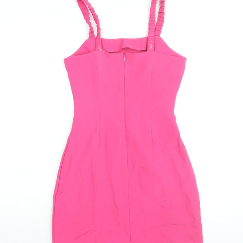 Missguided Womens Pink Polyester Bodycon Size 6 Square Neck Zip