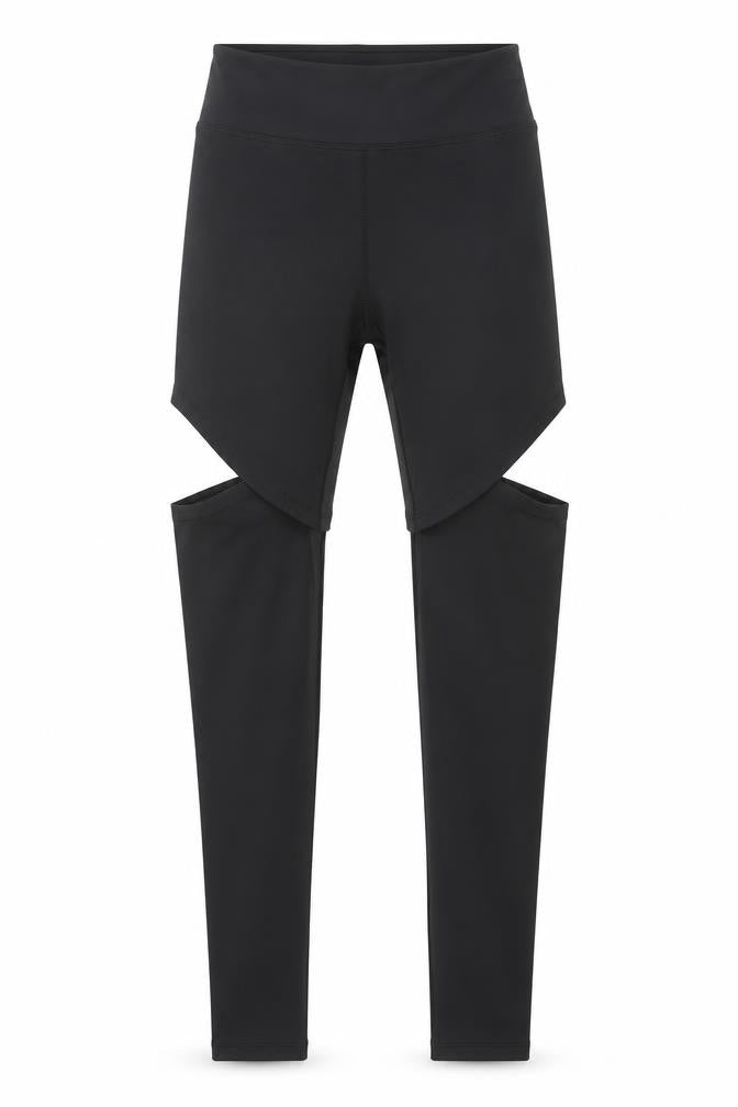 Front view of ASOS women’s black polyester compression leggings, size UK 8, 26-inch leg regular pullover - cut out detail