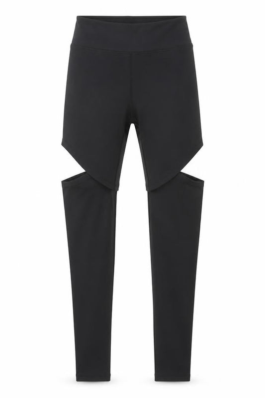 Front view of ASOS women’s black polyester compression leggings, size UK 8, 26-inch leg regular pullover - cut out detail