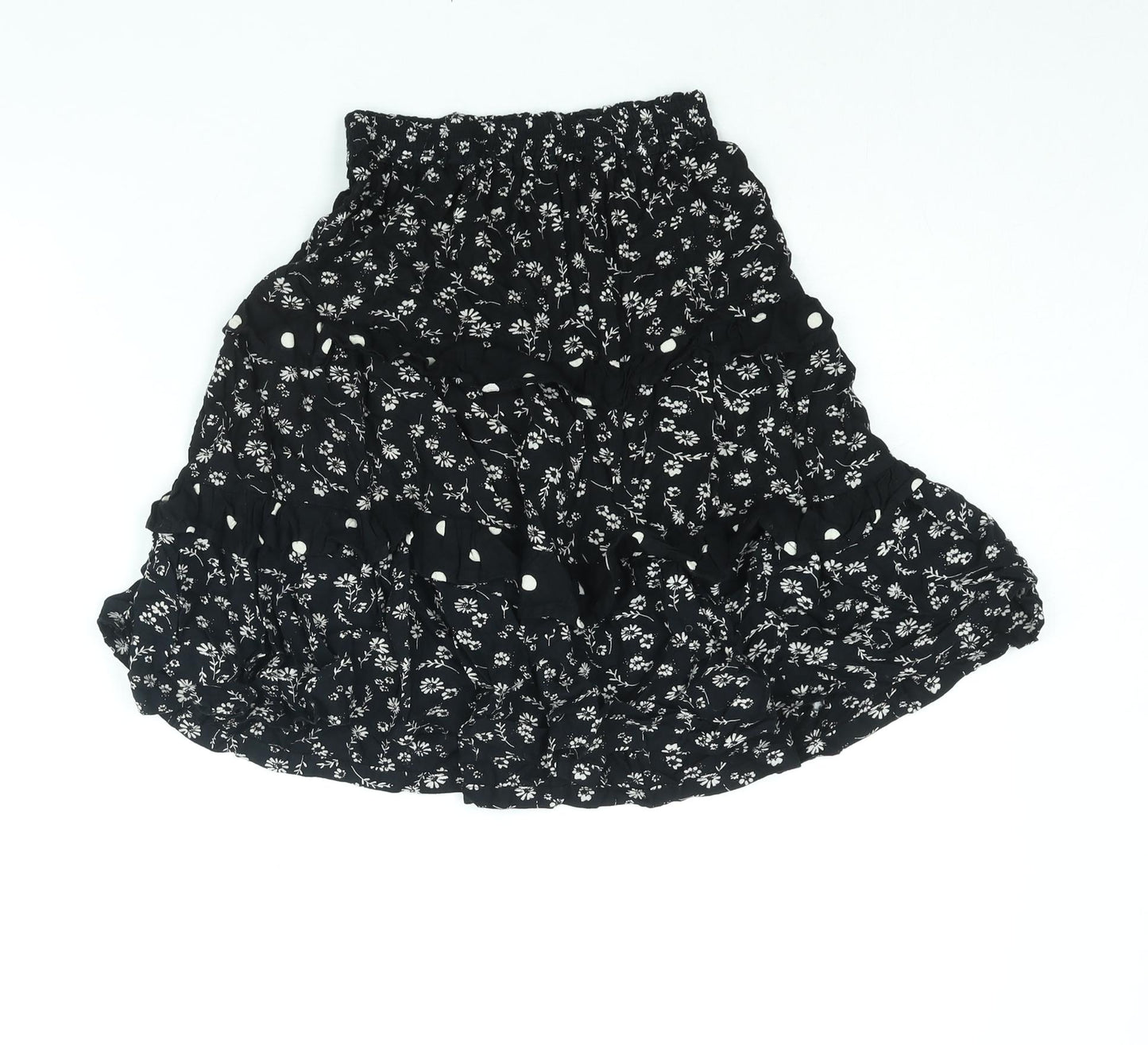 NEXT Girls Black Floral Viscose A-Line Skirt Size 7 Years Regular Pull On - Frill