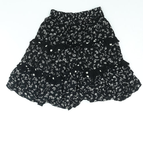 NEXT Girls Black Floral Viscose A-Line Skirt Size 7 Years Regular Pull On - Frill