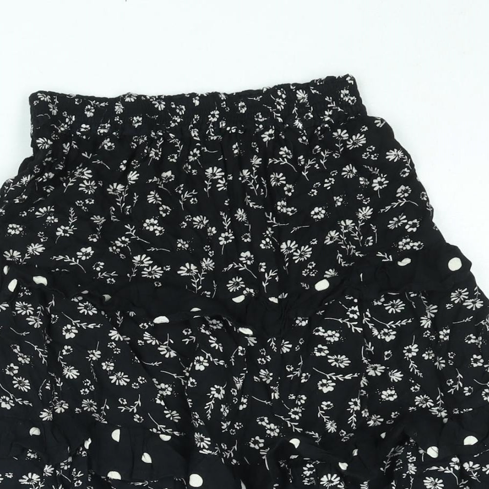 NEXT Girls Black Floral Viscose A-Line Skirt Size 7 Years Regular Pull On - Frill