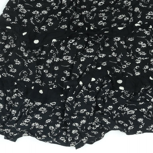 NEXT Girls Black Floral Viscose A-Line Skirt Size 7 Years Regular Pull On - Frill