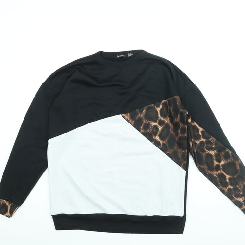 Boohoo Womens Black Colourblock Polyester Pullover Sweatshirt Size 10 Pullover - Leopard Print Panel