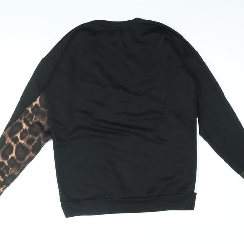 Boohoo Womens Black Colourblock Polyester Pullover Sweatshirt Size 10 Pullover - Leopard Print Panel