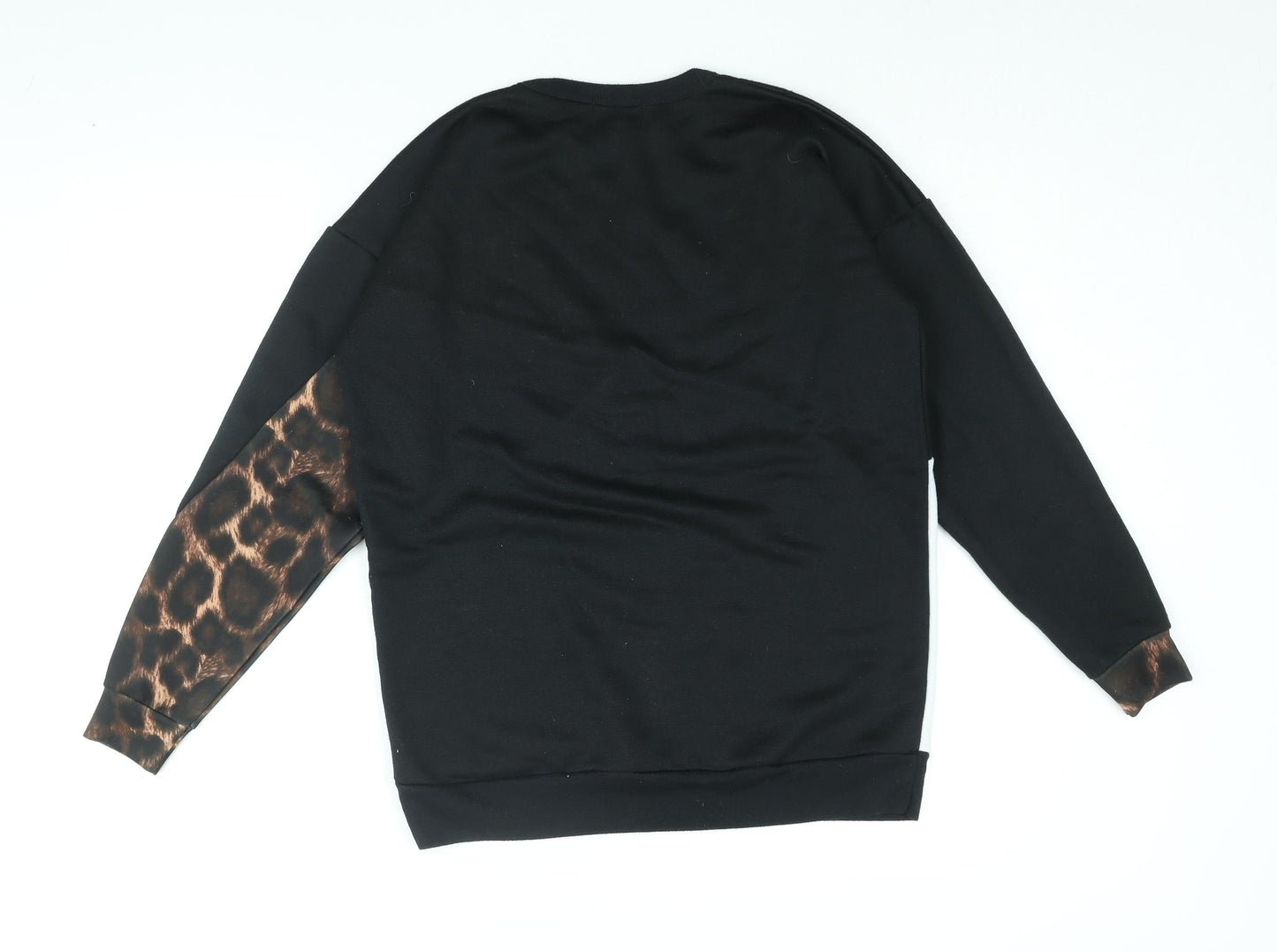 Boohoo Womens Black Colourblock Polyester Pullover Sweatshirt Size 10 Pullover - Leopard Print Panel